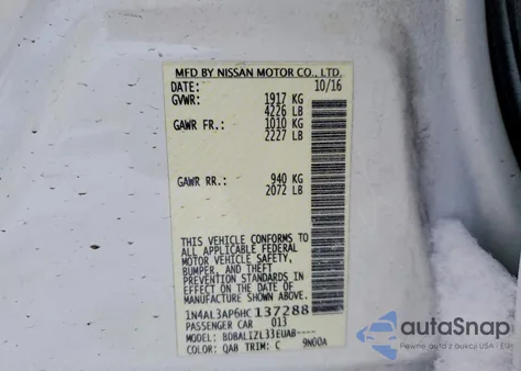 2017 Nissan Altima 2.5 from USA, damaged, VIN 1N4AL3AP6HC137288